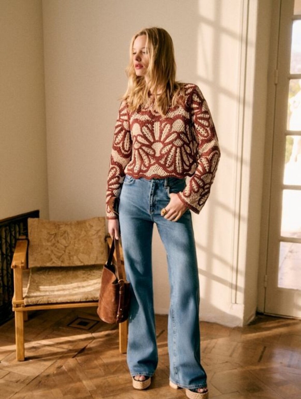 Sezane Olie Blouse in Ecru/Tomette size S - Picture 2 of 8